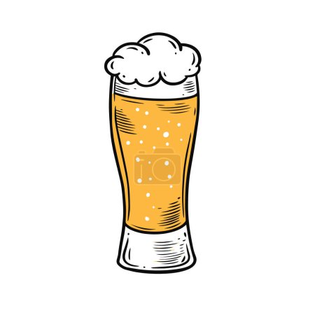 Hand drawn colorful cartoon style beer glass vector art illustration isolated on white background.