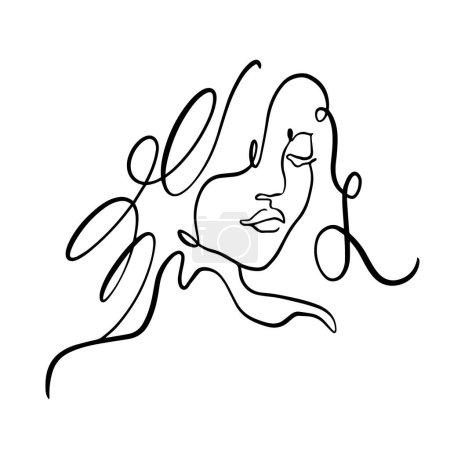 Illustration for Abstract woman face line art style black color ink vector illustration. - Royalty Free Image