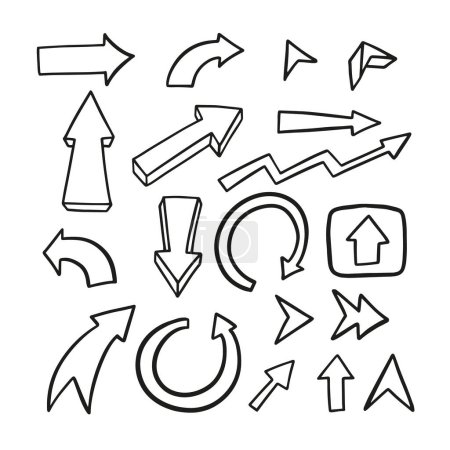Illustration for Hand drawn outline sign arrows set. Black color doodle element icons vector illustration isolated on white background. - Royalty Free Image