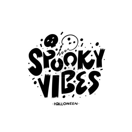 Illustration for Spooky Vibes black color lettering phrase. Autumn season holiday. Isolated on white background. - Royalty Free Image