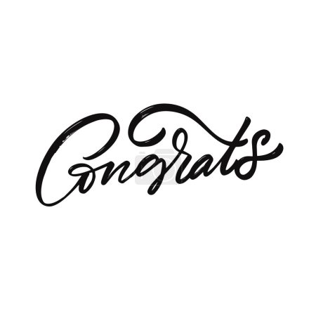 Congrats word sign handwritten brush calligraphy. Holiday text vector art isolated on white background.