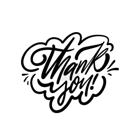 La phrase Merci est rendue en lettres calligraphiques, de couleur noire, sur un fond blanc. L'illustration exprime gratitude et appréciation.