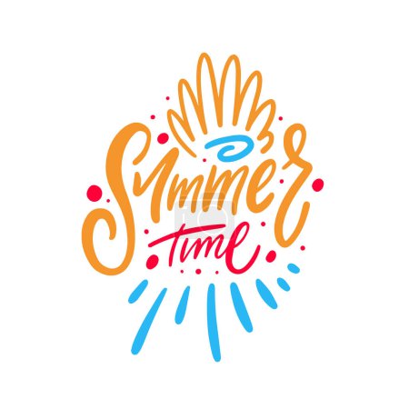 Summer Time phrase depicted with colorful illustration and lettering, radiating positivity. Perfect for greeting cards and posters, capturing the cheerful essence of summer.