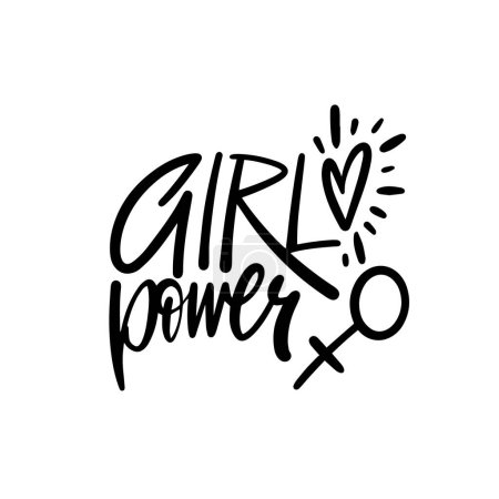 Girl power lettering phrase depicted in bold black ink calligraphy vector art. Celebrates female empowerment and strength.
