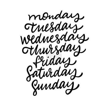 Handwritten days of the week illustrated in a stylish cursive font create a modern and minimalist design aesthetic