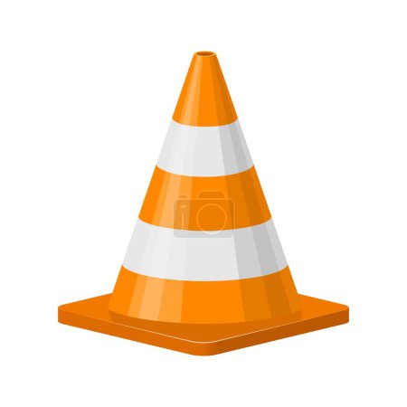 Ilustración de Traffic cone isolated on white background. Demolition road cone icon. traffic warning symbol for cars, stop to motion, to move sign, dangerous, accident, repair road, roadwork. Vector illustration. - Imagen libre de derechos