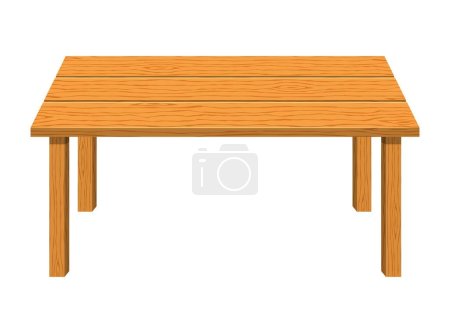 Illustration for Empty wooden rectangular shaped table isolated on white background. Brown dining table icon. Furniture for house. Vector illustration. - Royalty Free Image