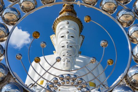 Photo for Wat Phra That Pha Kaew, Phetchabun is one of the top Thailand famous temples with a huge five white jade buddhas layered statue sitting on the big lotus, called The Sanctuary of the Five Buddhas. - Royalty Free Image