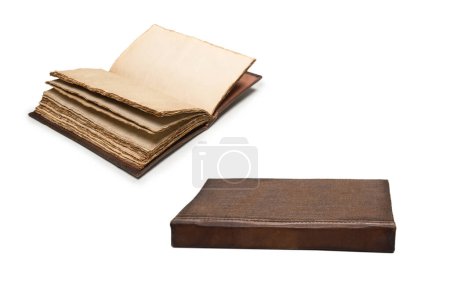 Photo for An open empty old notebook isolated on a white background. Copy space. - Royalty Free Image
