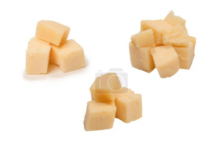 Cheese cubes isolated on a white background. Top view. 