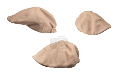Light brown ascot cap isolated on a white background. 