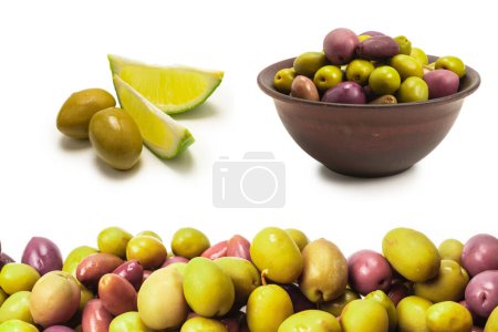 Tasty mix olives background. Top view. 