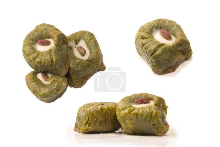 Turkish pistachio baklava isolated on a white background.  