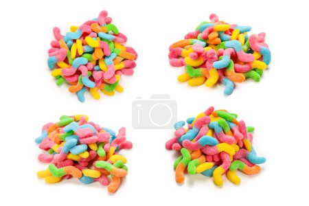 Photo for Juicy colorful jelly sweets isolated on white. Gummy candies. Snakes. - Royalty Free Image