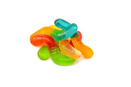 Photo for Juicy colorful jelly sweets isolated on white. Gummy candies. Jelly snakes. - Royalty Free Image