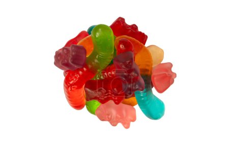 Photo for Assorted colorful gummy candies isolated on a white background. Top view. Jelly  sweets. - Royalty Free Image