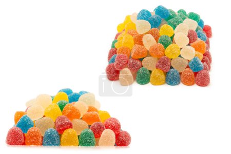 Assorted colorful gummy candies isolated on a white background. Top view. Jelly  sweets.