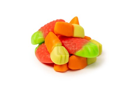 Photo for Assorted colorful gummy candies isolated on a white background. Top view. Jelly  sweets. - Royalty Free Image