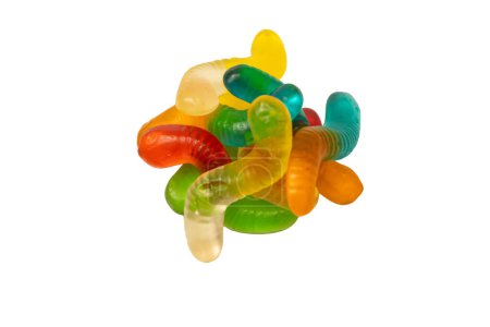 Photo for Juicy colorful jelly sweets isolated on white. Gummy candies. Jelly snakes. - Royalty Free Image