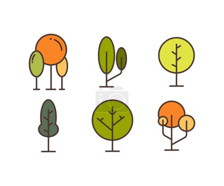 Téléchargez les illustrations : Icônes d'arbre set illustration vectorielle - en licence libre de droit