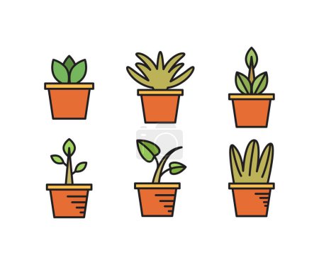 Téléchargez les illustrations : Icônes de plantes d'intérieur ensemble illustration vectorielle - en licence libre de droit