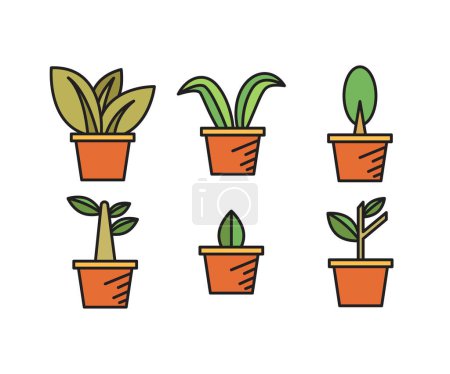 Téléchargez les illustrations : Icônes de plantes d'intérieur ensemble illustration vectorielle - en licence libre de droit