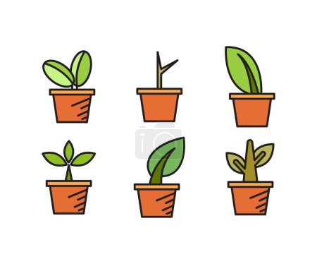 Téléchargez les photos : Icônes de plantes d'intérieur ensemble illustration vectorielle - en image libre de droit