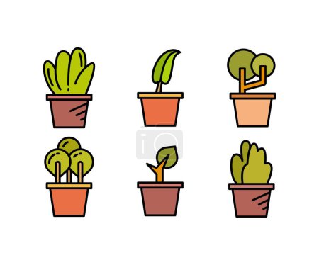 Ilustración de Iconos de maceta de plantas set vector ilustración - Imagen libre de derechos