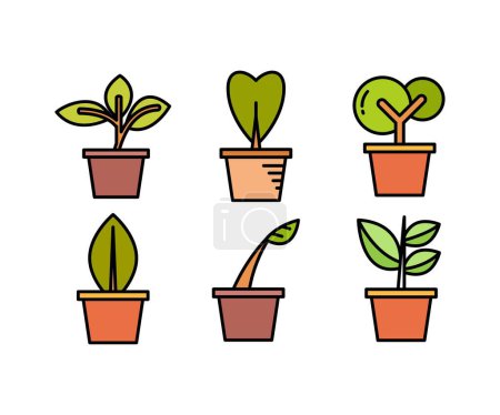 Ilustración de Iconos de maceta de plantas set vector ilustración - Imagen libre de derechos