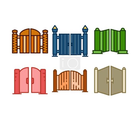 Illustration for Gate and fence icons illustration - Royalty Free Image