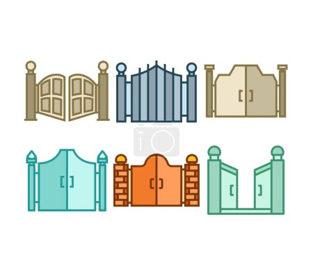 Illustration for Gate and fence icons illustration - Royalty Free Image