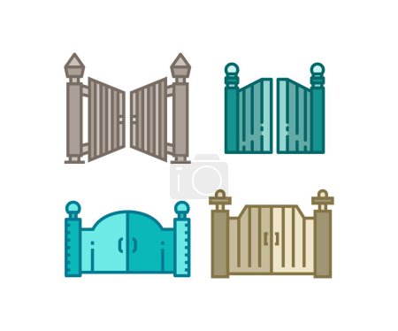 Téléchargez les illustrations : Illustration d'icônes de portail et de clôture - en licence libre de droit