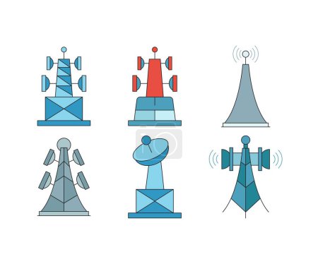 Ilustración de Communication and network tower icons set - Imagen libre de derechos