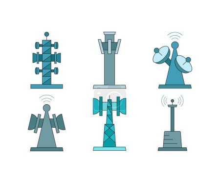 Ilustración de Communication and network tower icons set - Imagen libre de derechos