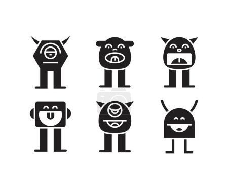 Téléchargez les illustrations : Personnages monstrueux icônes set illustration vectorielle - en licence libre de droit