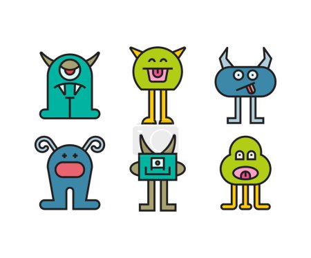 Illustration for Cartoon monsters characters set illustration - Royalty Free Image