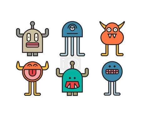 Illustration for Cartoon monster character icons set - Royalty Free Image