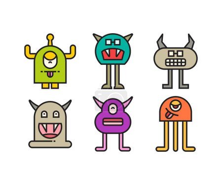 Illustration for Cartoon monster character icons set - Royalty Free Image