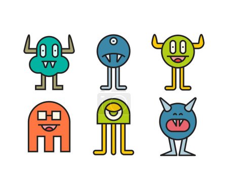 Téléchargez les illustrations : Cartoon monster character icons set - en licence libre de droit