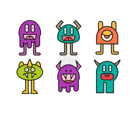 Ilustración de Cartoon monster character icons set - Imagen libre de derechos