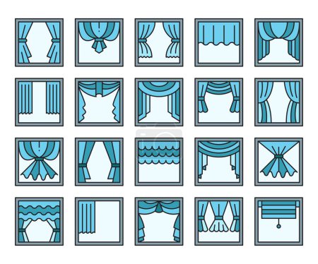 Illustration for Curtain and window icons set - Royalty Free Image