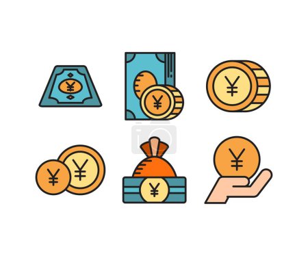 Illustration for Yuan currency money icons set - Royalty Free Image