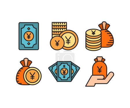Téléchargez les illustrations : Yuan monnaie argent icônes ensemble - en licence libre de droit