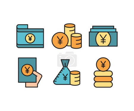 Illustration for Yuan currency money icons set - Royalty Free Image