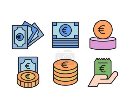 Téléchargez les illustrations : Pièces, billets et icônes de financement en euros - en licence libre de droit