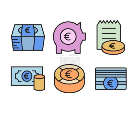 Illustration for Euro money coins, bill and finance icons - Royalty Free Image