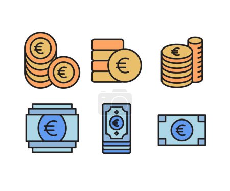 Illustration for Euro money coins, bill and finance icons - Royalty Free Image