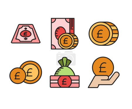 Téléchargez les illustrations : Pound currency money icons set - en licence libre de droit