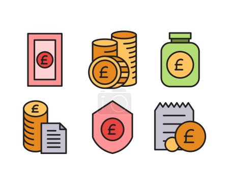 Téléchargez les illustrations : Pound currency money icons set - en licence libre de droit