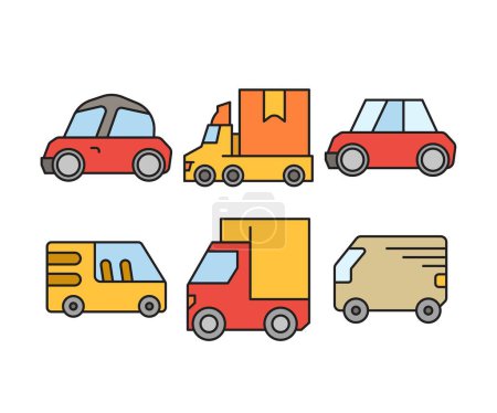 Téléchargez les illustrations : Voiture et icônes de transport ensemble illustration - en licence libre de droit
